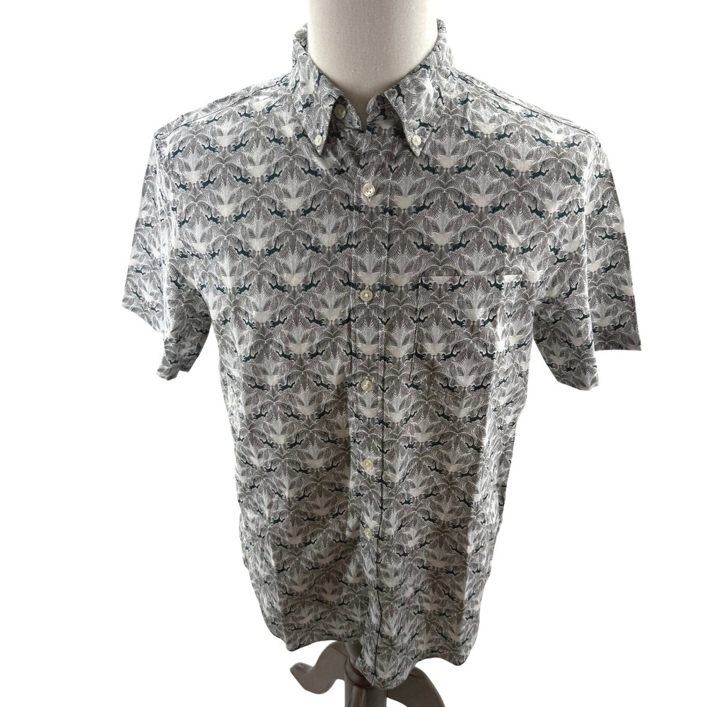 Club Monaco Mens Slim Fit Short Sleeve Monkey Palm‎ Tree Print Medium NEW